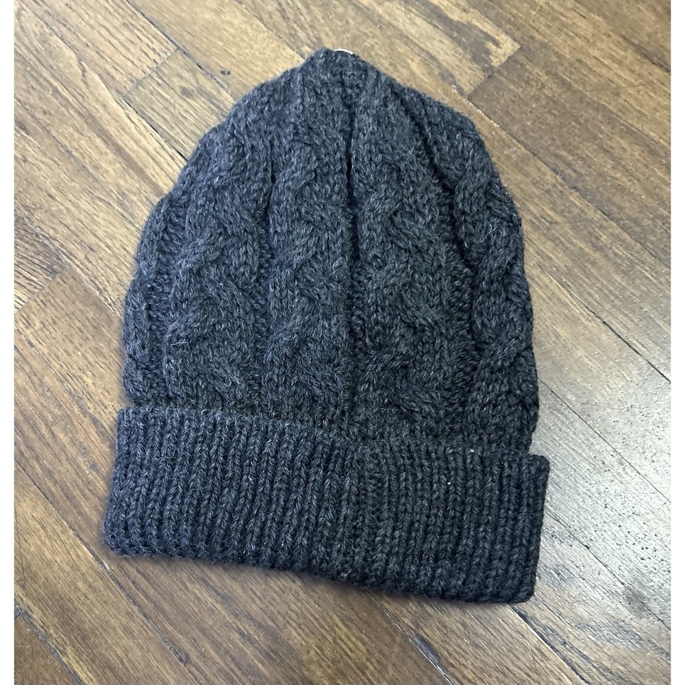 Aran Crafts 100% Merino wool textured beanie Grey Warm Soft Winter
